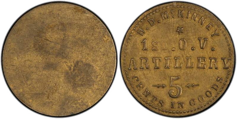 (1861-65) Brass Civil War Sutler Token S-B5B, H.D. McKinney