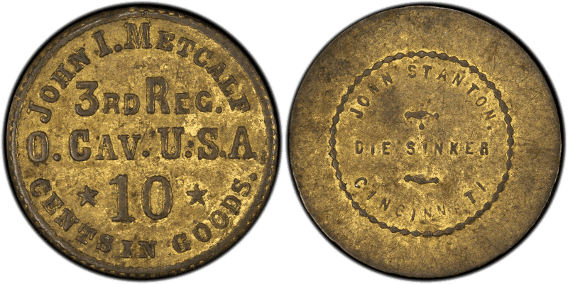 (1861-65) Brass Civil War Sutler Token S-E10B, John I. Metcalf-John Stanton