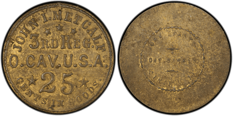 (1861-65) Brass Civil War Sutler Token S-E25B, John I. Metcalf-John Stanton