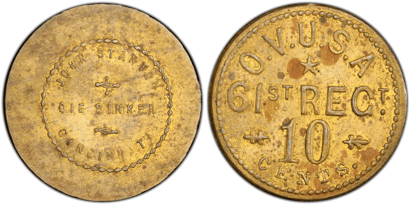(1861-65) Brass Civil War Sutler Token S-61-10B, John Stanton