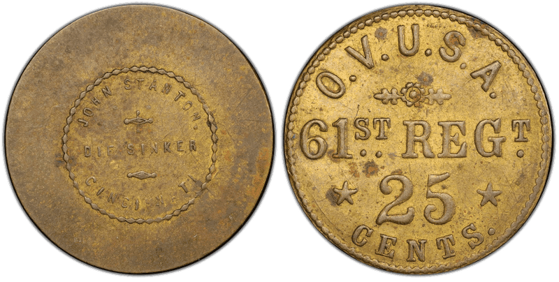 (1861-65) Civil War Sutler Token S-61-25B, John Stanton