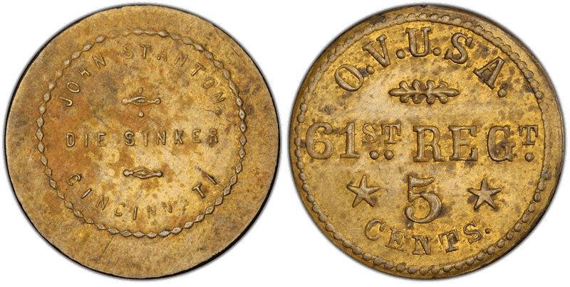 (1861-65) Brass Civil War Sutler Token S-61-5B, John Stanton