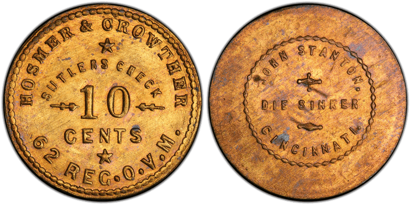 (1861-65) Brass Civil War Sutler Token S-62-10B, Hosmer & Crowther