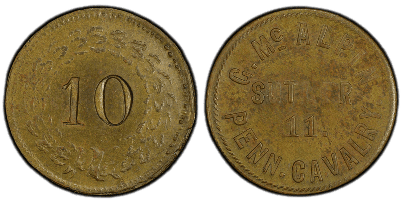 (1861-65) Brass Civil War Sutler Token S-D10B, G. McAlpin