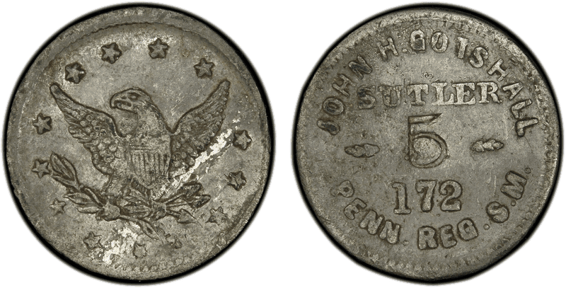 (1861-65) White Metal Civil War Sutler Token S-M5WM, John H. Gotshall