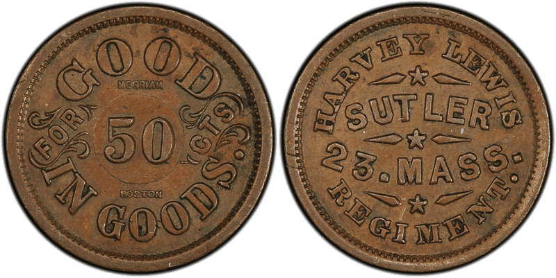 (1861-65) Copper Civil War Sutler Token S-23-50, S Harvey Lewis