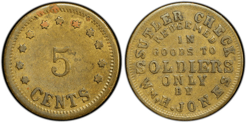 (1861-65) Brass Civil War Sutler Token UI-D-5Bc, Civil War Sutler Token , Wm, H. Jones
