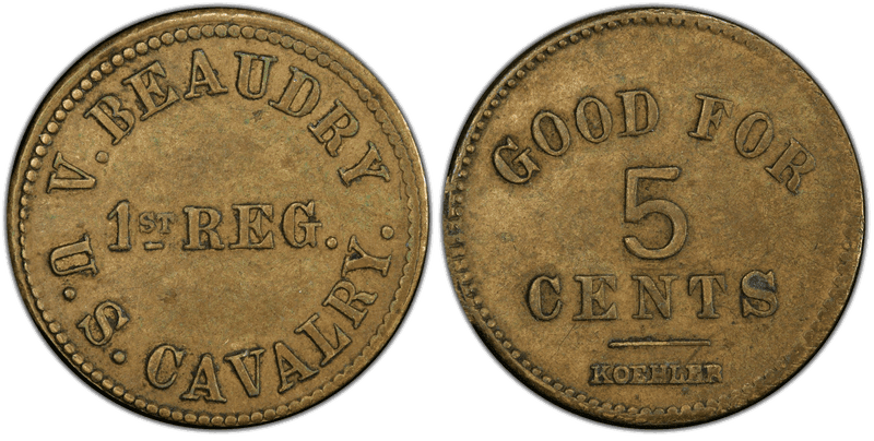 (1861-65) Brass Civil War Sutler Token S-1a-100B, V. Beaudry