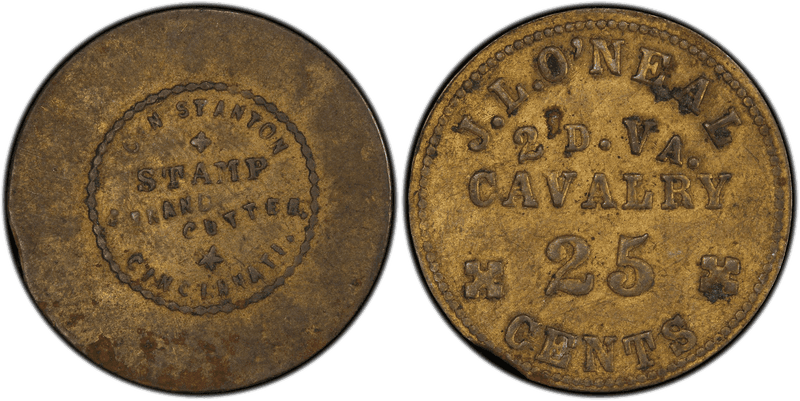 (1861-65) Brass Civil War Sutler Token S-C25B, J.L. O'Neal-John Stanton