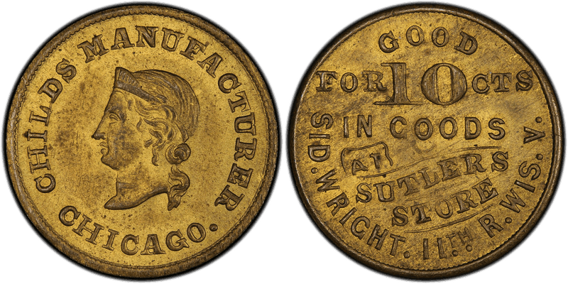 (1861-65) Civil War Sutler Token S-11-10Ba, Sid. Wright.