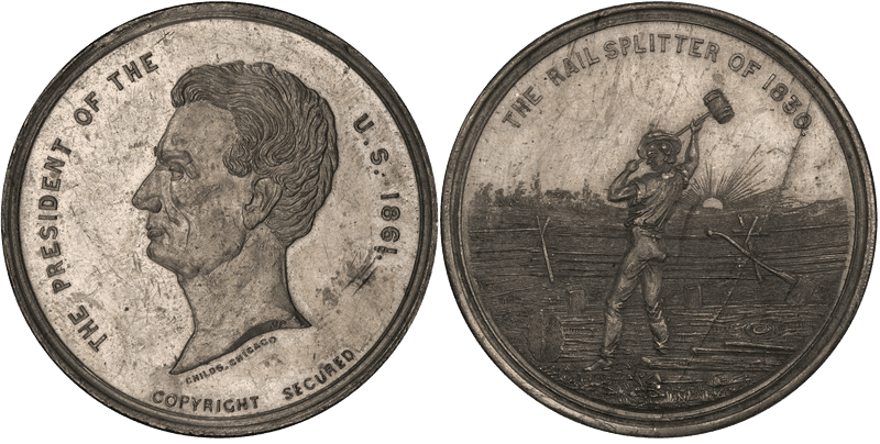 (1861) Token DeWitt AL-1860-2 White Metal Railsplitter of 1830 Campaign