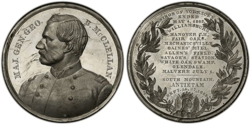 (1862) Medal DeWitt GMcC 1864-86 White Metal 52mm Maj. Gen Geo. B. McClellan Campaign
