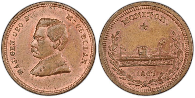(1862) Bronze Civil War Sutler Token SCH-MO-19, Maj. Gen. Geo. B. McClellan