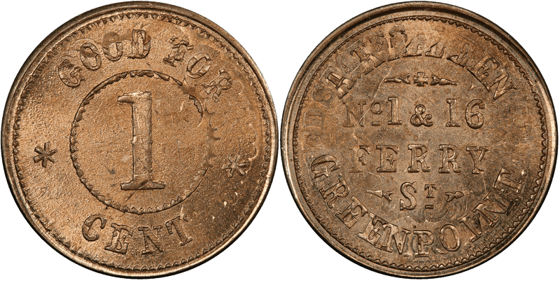(1863) Civil War Store Card F-330A-7do, NY - Struck Over 1863 Cent