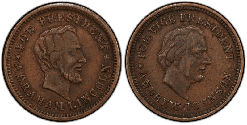 (1864) Copper Civil War Store Card F-132A/149a, Lincoln-Johnson