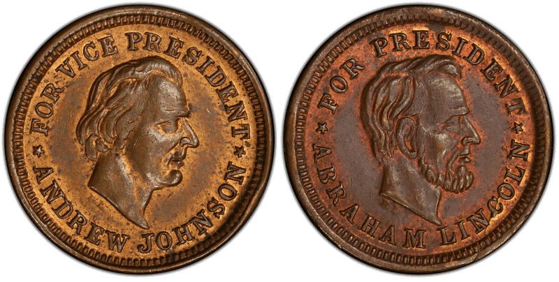 (1864) Copper Civil War Patriotic Token F-132/149a, Lincoln-Johnson