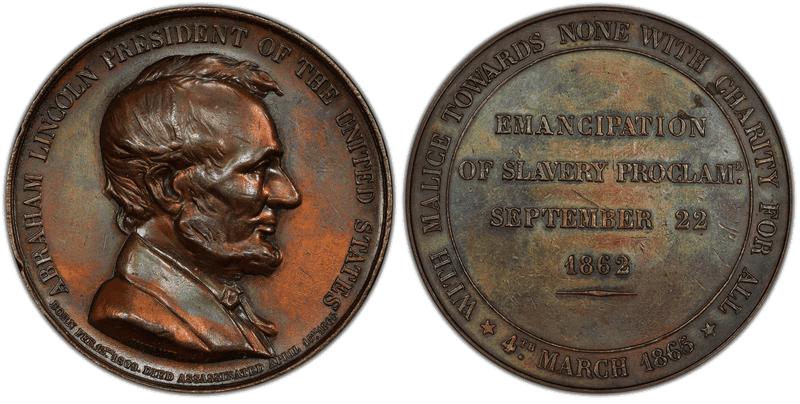 "1865" Medal Cunningham 7-010Bz (229) Bronze Lincoln Emancipation