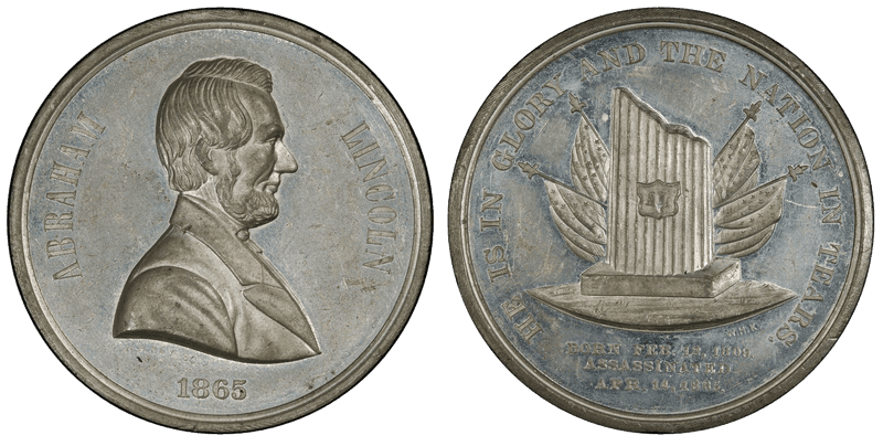 (1865) Medal King-247 White Metal Lincoln-Broken Column Memorial