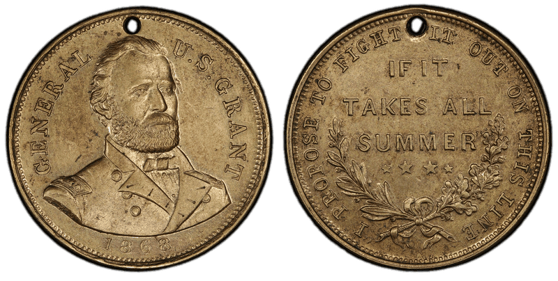(1868) Medal DeWitt USG 1868-30 Brass Holed General U.S. Grant Campaign