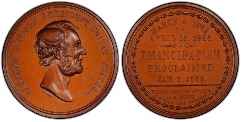 (1871) Bronze Medal J-CM-16, Emancipation Proclamation
