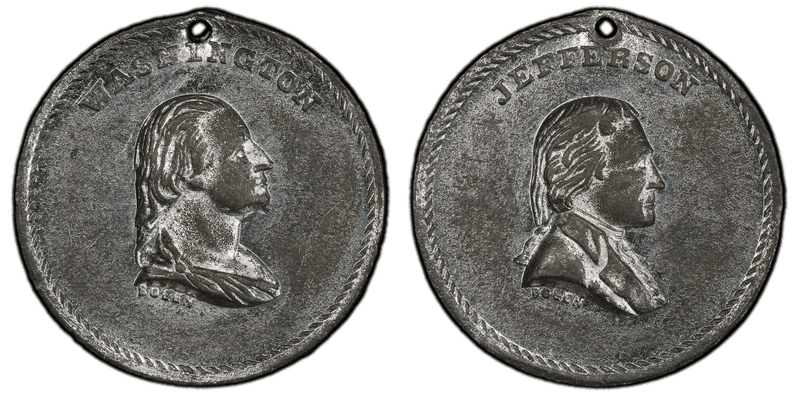 (1872) Medalet JAB-M9 White Metal, Kline Washington-Jefferson Holed