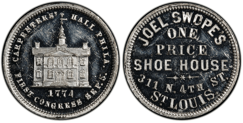 (1876) White Metal Token Mo-Sl 37, Joel Swope's