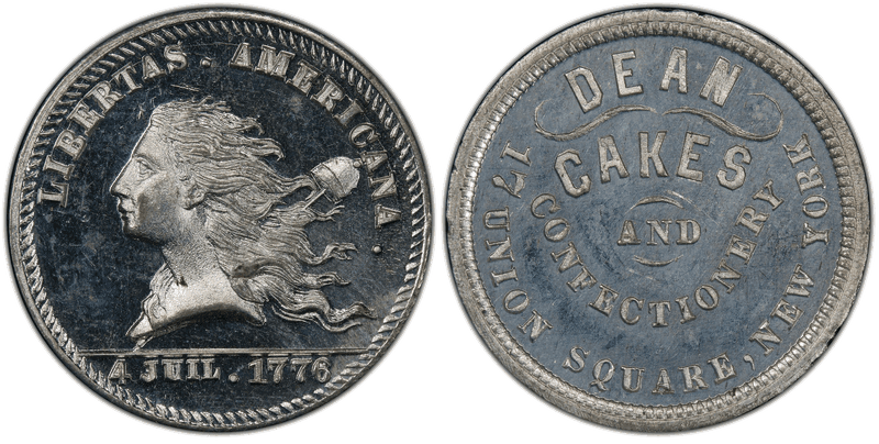 (1876) White Metal Token NY-NY 700, Dean Cakes