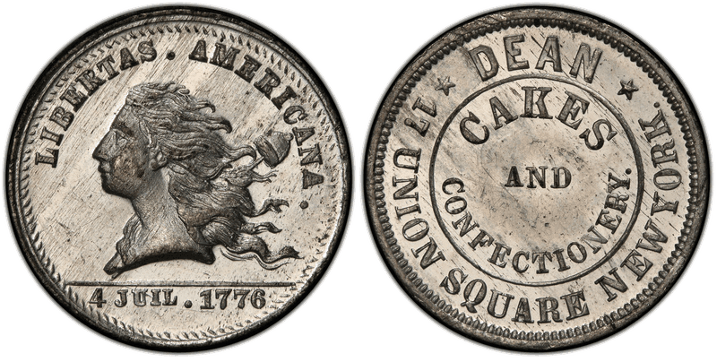 (1876) White Metal Token NY-NY 709, Dean Cakes