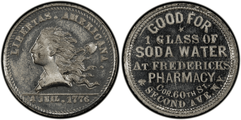 (1876) White Metal Token NY-NY 720, Frederick's Pharmacy