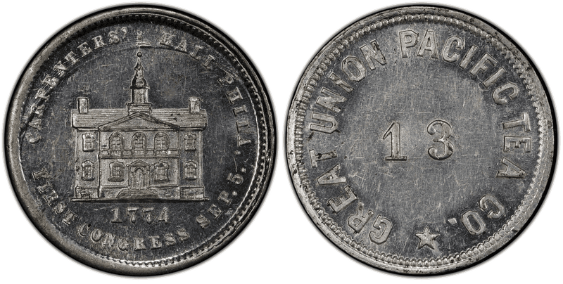 (1876) White Metal Token NY-NY 733, Great Union Pac. Tea Co.