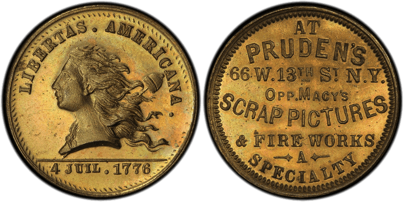 (1876) Brass Token NY-NY 800B, Pruden's