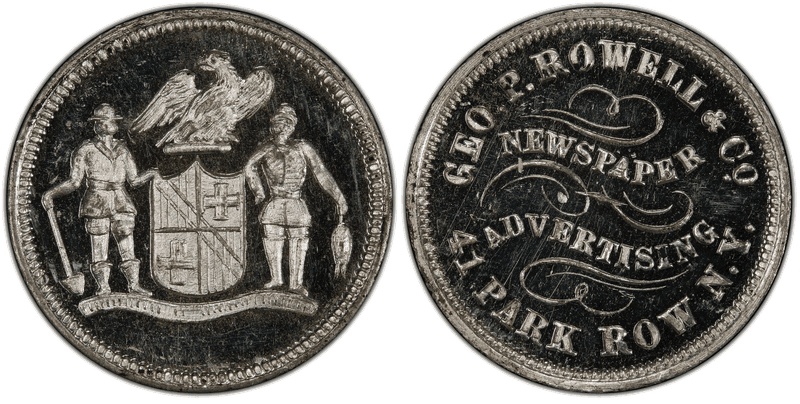(1876) White Metal Token NY-NY 815, Geo. P. Rowell & Co.