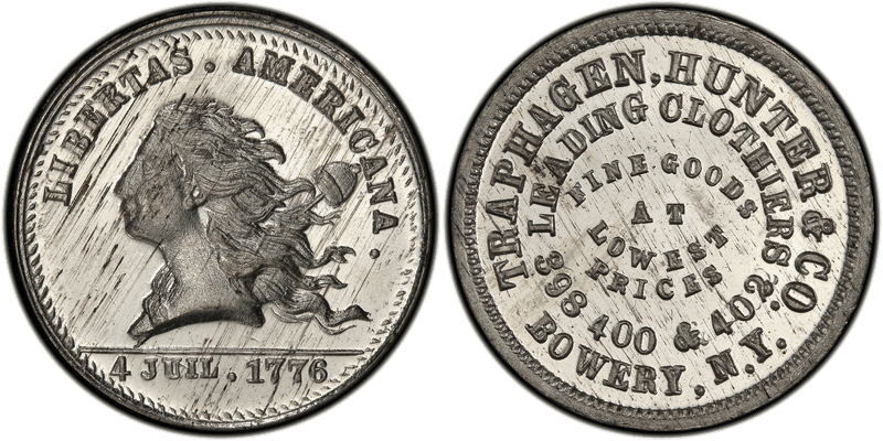 (1876) White Metal Token NY-NY 850, Traphagen, Hunter & Co.