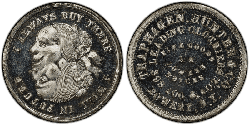 (1876) White Metal Token NY-NY 852, Traphagen, Hunter & Co.