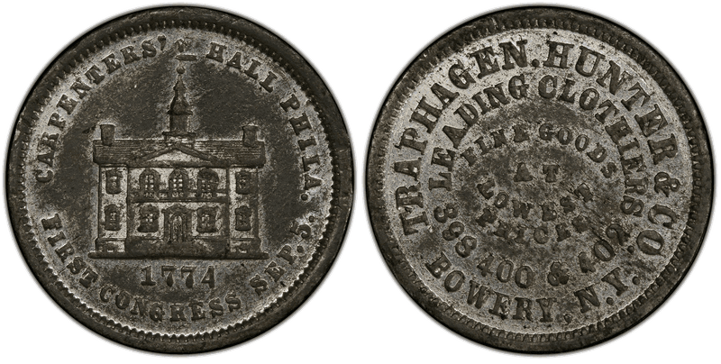 (1876) White Metal Token NY-NY 855, Traphagen, Hunter & Co.