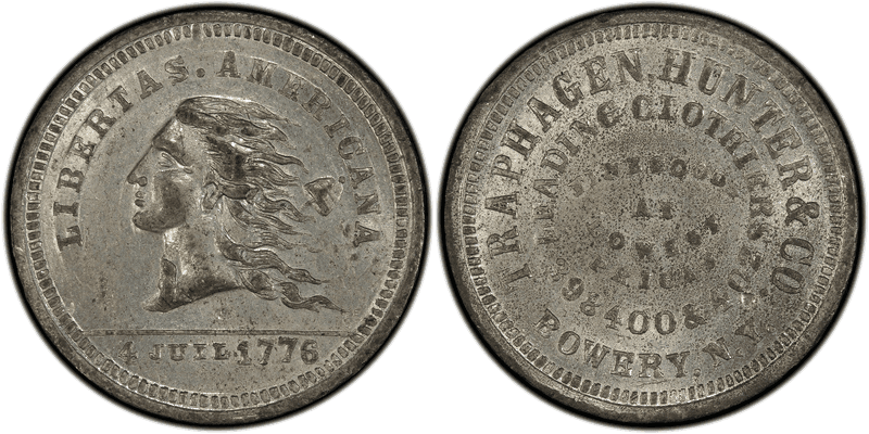 (1876) White Metal Token NY-NY 860, Traphagen, Hunter & Co.