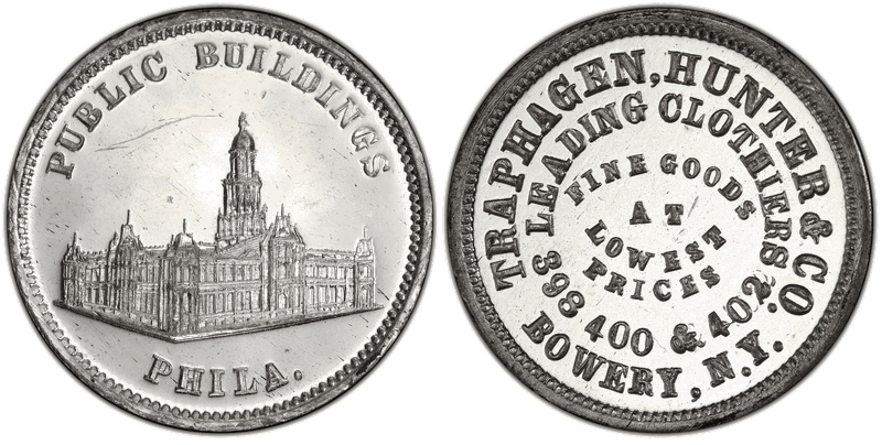 (1876) White Metal Token Ny-Ny 856B, Traphagen Hunter & Co.