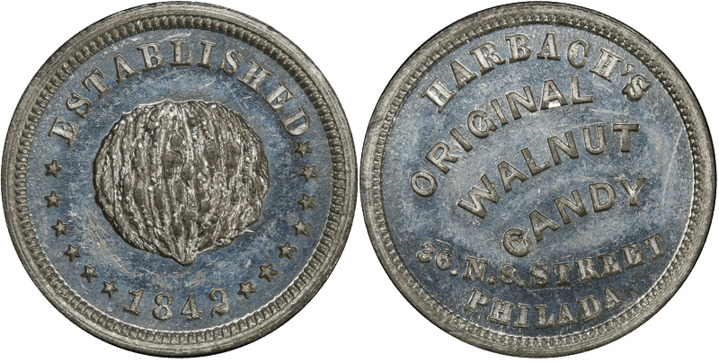 (1876) White Metal Token Pa Ph-123, Harbach's