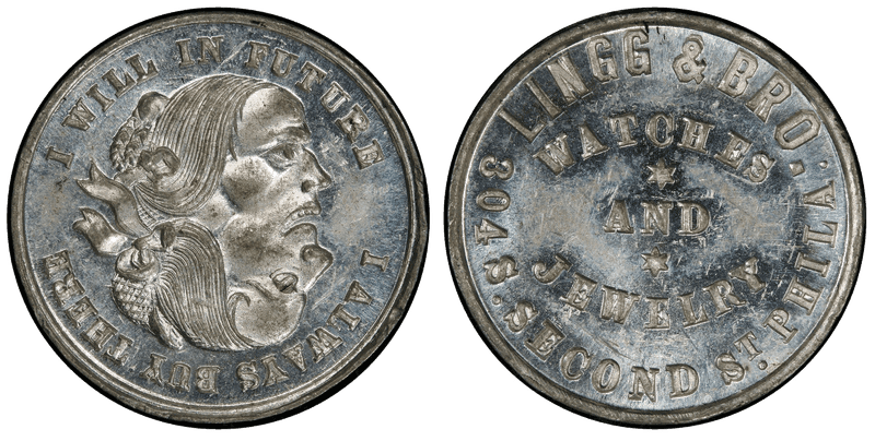 (1876) White Metal Token Pa Ph-226, Lingg & Bro.