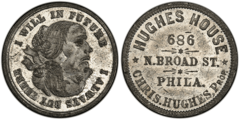 (1876) White Metal Token Pa Ph-962, Hughes House