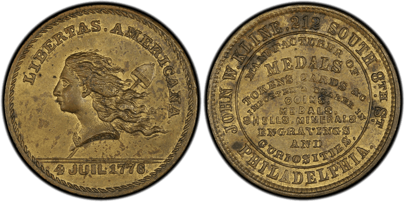 (1876) Brass Token Pa-Ph 206, John W. Kline