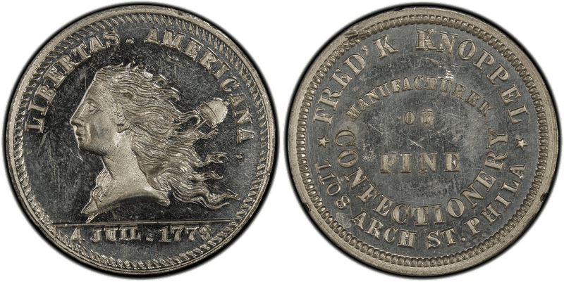 (1876) White Metal Token Pa-Ph 210, Frederick Knoppel