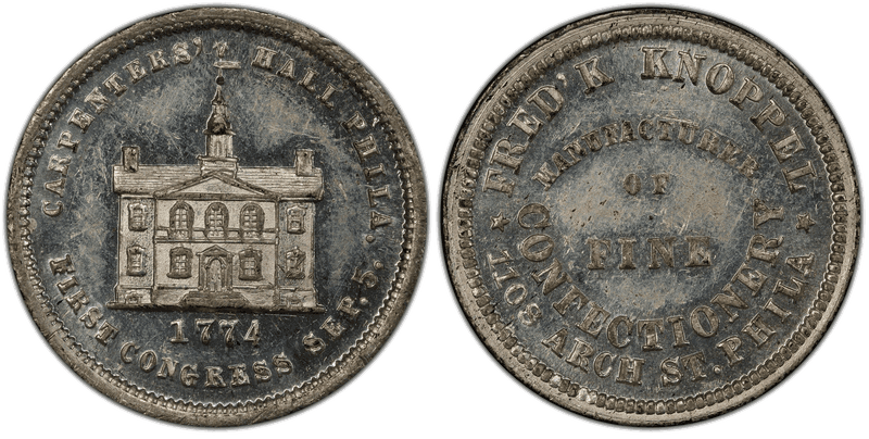 (1876) White Metal Token Pa-Ph 216, Fred'k Knoppel
