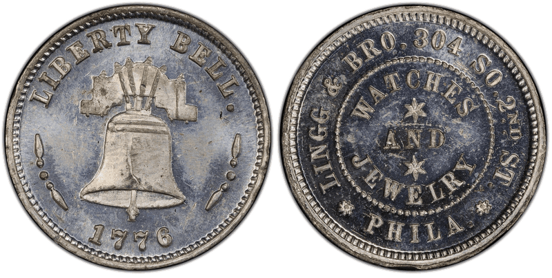 (1876) White Metal Token Pa-Ph 220, Lingg & Bro. Mule w/ Pa-Ph 258 Obv.