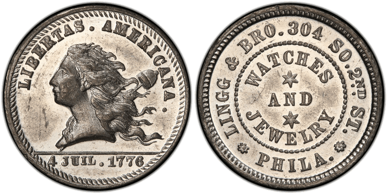 (1876) White Metal Token Pa-Ph 220, Lingg & Bro.