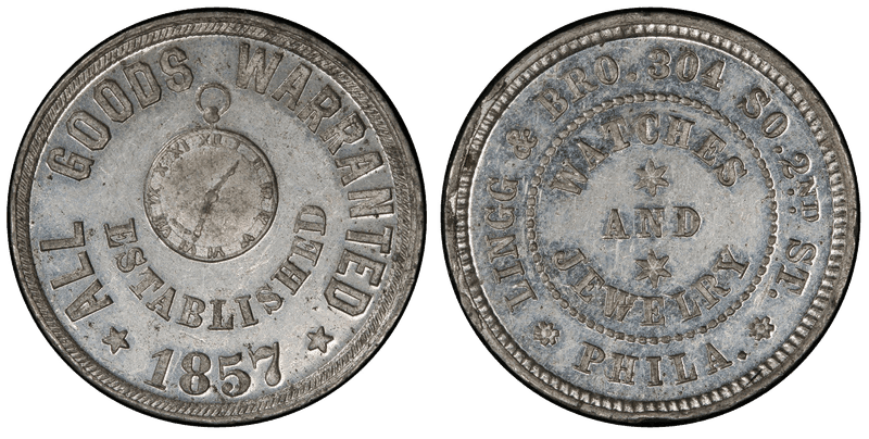(1876) White Metal Token Pa-Ph 222, Lingg & Bro.
