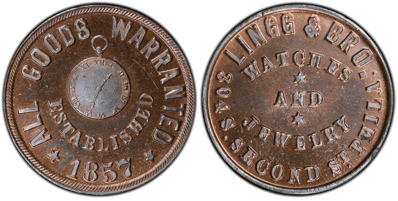 (1876) Copper Token Pa-Ph 232A, Lingg & Bro.