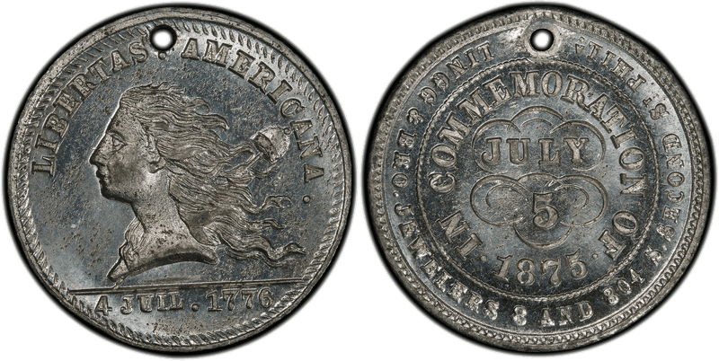 (1876) White Metal Token Pa-Ph 243, Holed, Lingg & Bro. Libertas