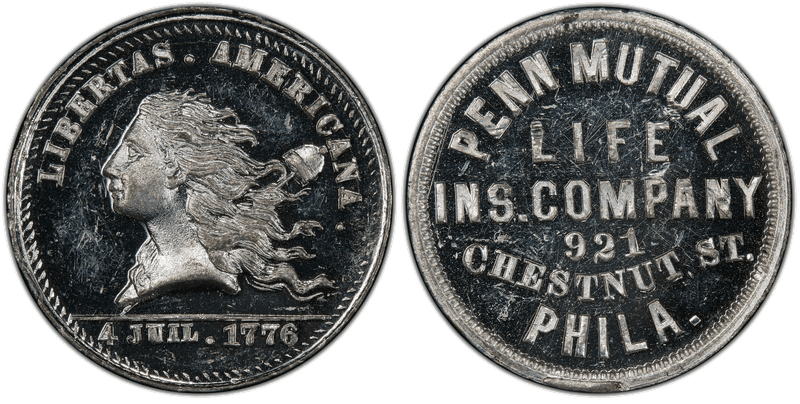 (1876) White Metal Token Pa-Ph 316, Penn Mutual Life Ins. Company