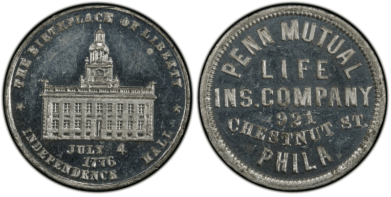 (1876) White Metal Token Pa-Ph 318F, Penn Mutual Life Ins. Company